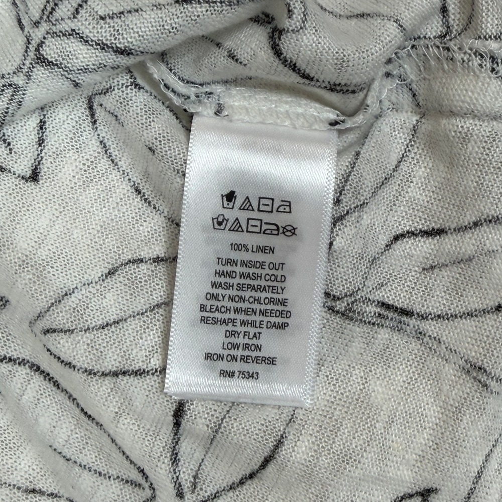 Cynthia Rowley Womens XL Linen White Black Botanical Leaf Print Cap Sleeve Top - Picture 5 of 7